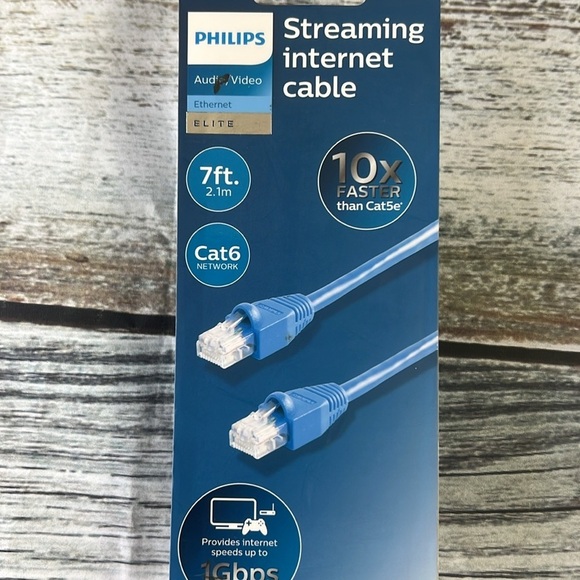 Philips Blue Streaming Internet Cable Cat-6 Network Size ( 7ft. / 2.1m ) - Picture 2 of 5